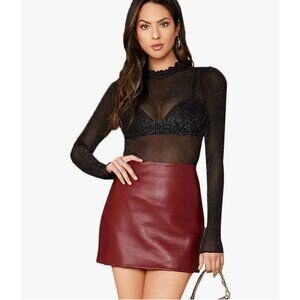 Sheer Shimmery Black Mock Neck Long Sleeve Top